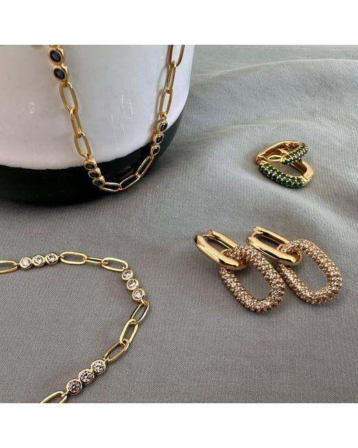 Clemence Wren Metallic Huggie Earrings With Bright Pave Gemstone Charm