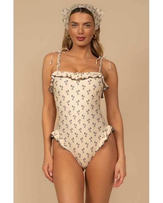 Montce White Cynthia Floral Jacelyn Ruffle One-Piece