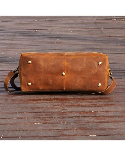 Touri Orange Zip Detail Genuine Leather Holdall for men