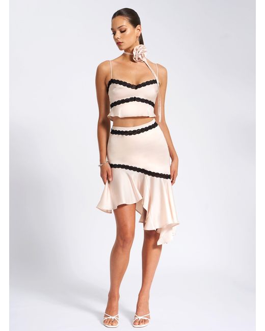 Miss Circle New York Gray Neutrals Yareli Lace Trim Satin Strappy Top