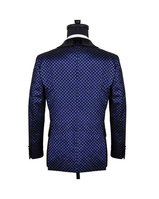 DAVID WEJ Blue Washington Jacquard Velvet Shawl Lapel Blazer for men