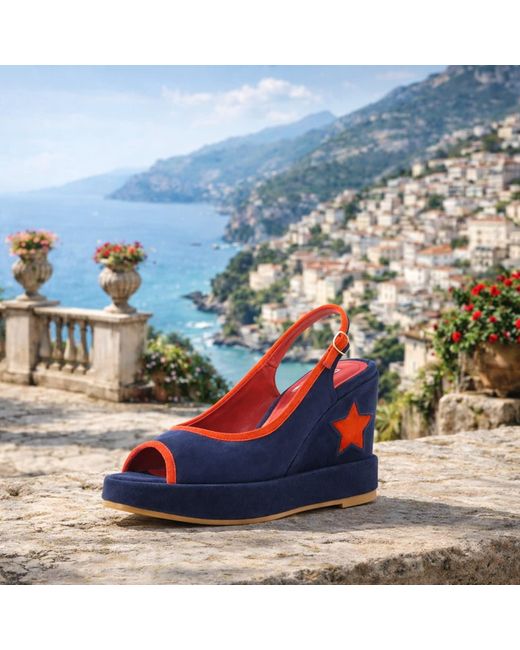 Rosamund Muir London Blue Davinia & Suede With Star Wedges