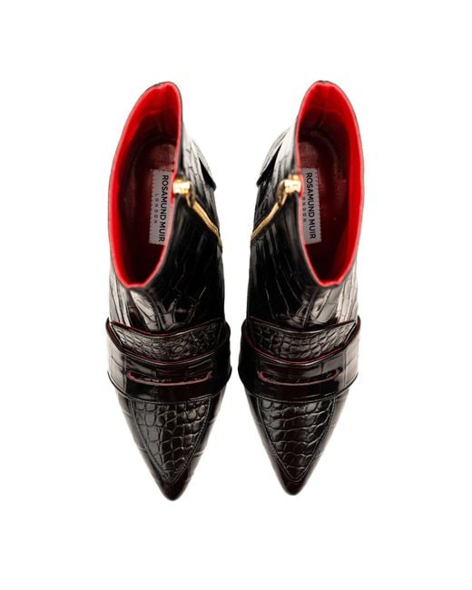 Rosamund Muir London Black Luciana Shiny Crocodile Print Loafer Boots