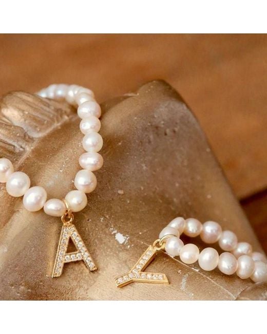 LINYA JEWELLERY Metallic Mono Letter Pearl Necklace R