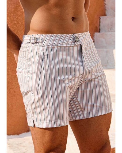 Vayla Blue Neutrals Long Length Mocha & Stripe Swim Shorts for men