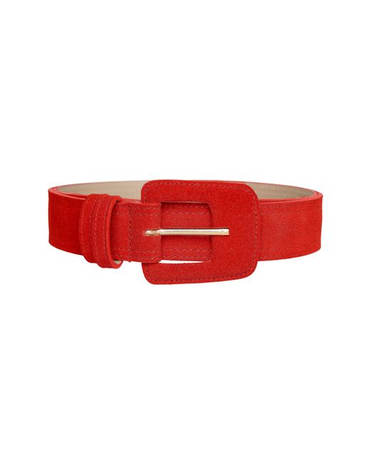 BeltBe Red Suede Rectangle Buckle Belt