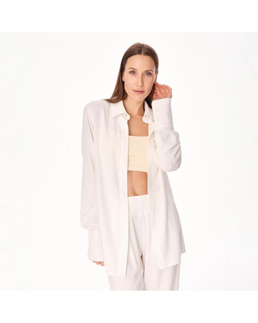 Mandragora White Neutrals Ecru Linen And Viscose A Long, Flowing Shirt