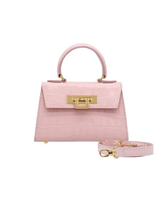 Lalage Beaumont Pink Fonteyn Mignon Orinoco Print Calf Leather Handbag