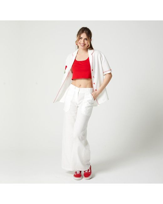 Lalipop Design White Straight Leg Linen Pants