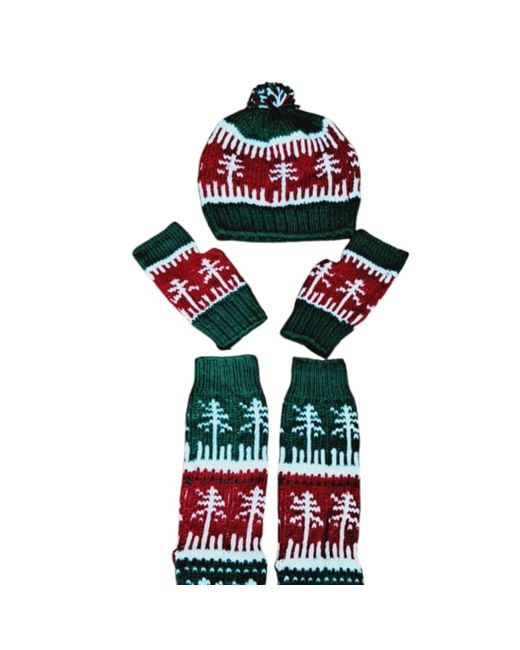 Springmoonatelier Red Handmade Wool Hat, Gloves And Socks Set