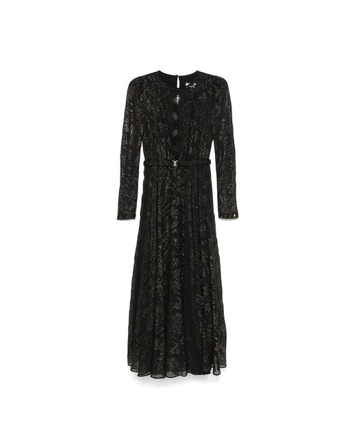 Nissa Black Lace Insert Chiffon Midi Dress