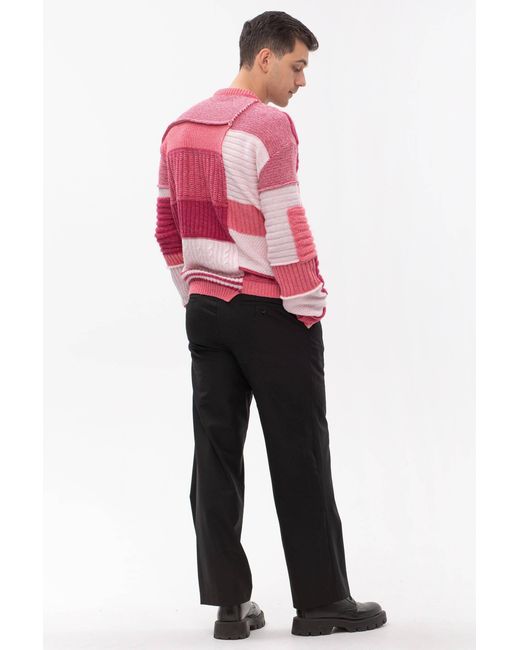Maison Bogomil Pink Chunky Patchwork Sweater for men