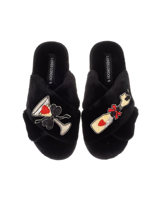 Laines London Black Classic Laines Slippers With Popping Champagne Brooches