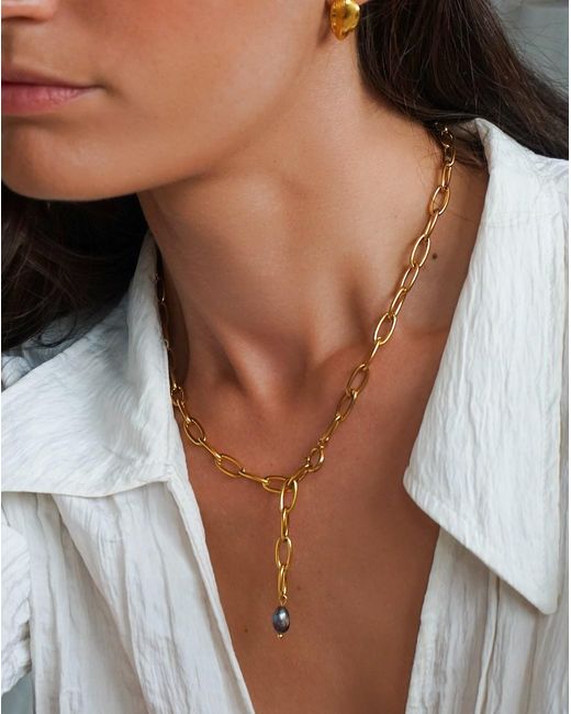 Mickey's Girl Metallic Paperclip Pearl Necklace