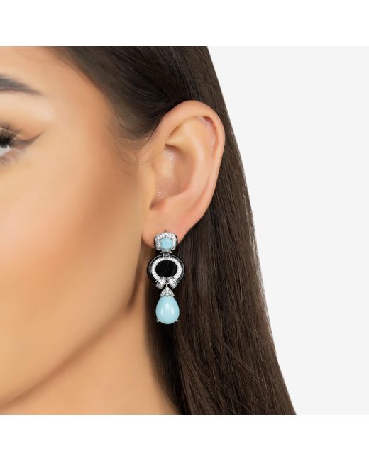 Latelita London Blue Clara Bow & Enamel Drop Earrings