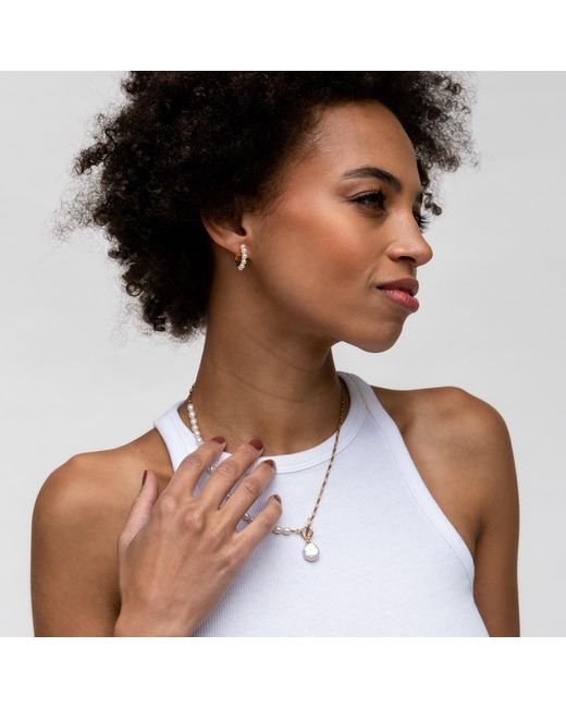 Dower & Hall Metallic Medium Luna Pearl Huggie Hoops