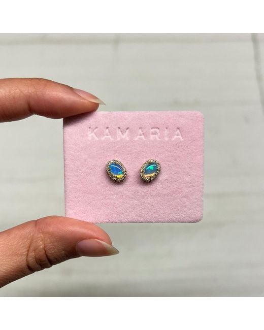 KAMARIA Blue Ethiopian Opal Oval Diamond Stud Earrings