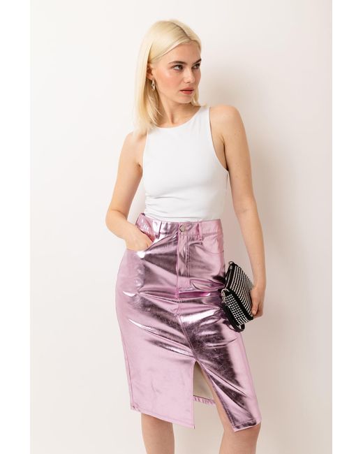 Amy Lynn Lupe Ice Pink Metallic Midi Skirt | Lyst