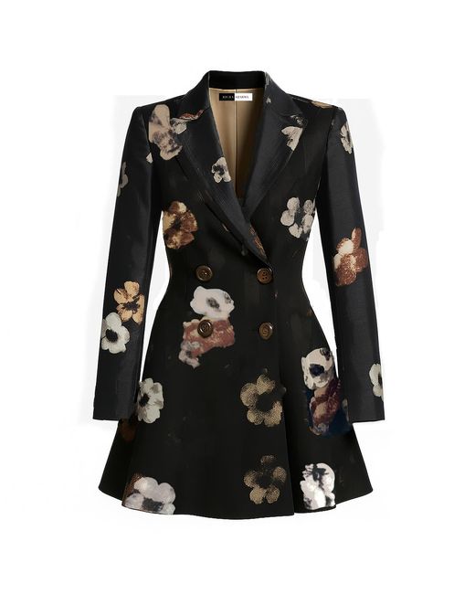 Richa Sharma Black Floral Double-Breasted Blazer Dress