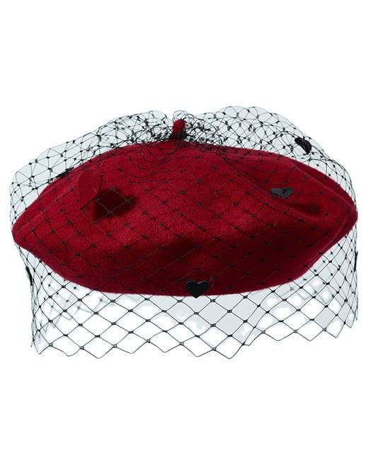Misa Harada Millinery Red Floe Heart Veiled Beret
