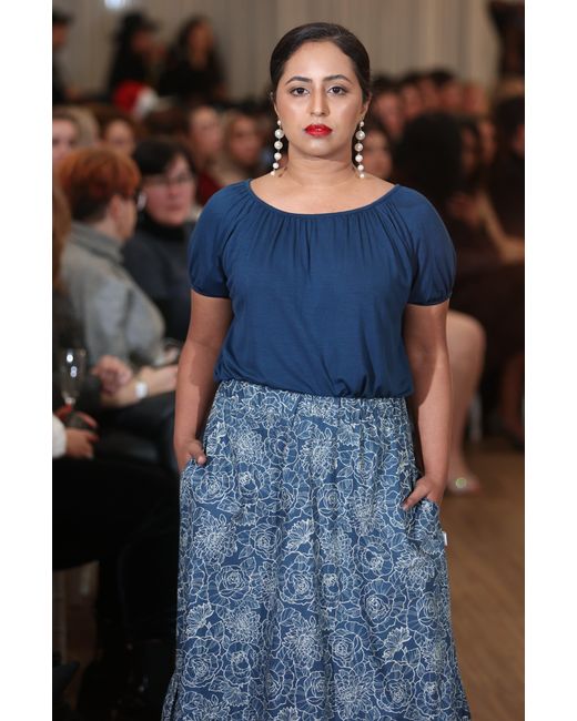 Frock Tales Blue Boho Gathered Midi Skirt With Pockets