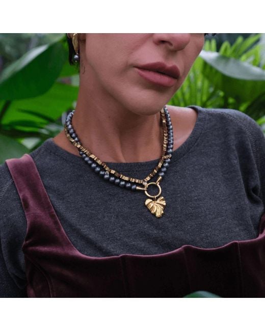 LINYA JEWELLERY Metallic Onos Pearl Heart Necklace