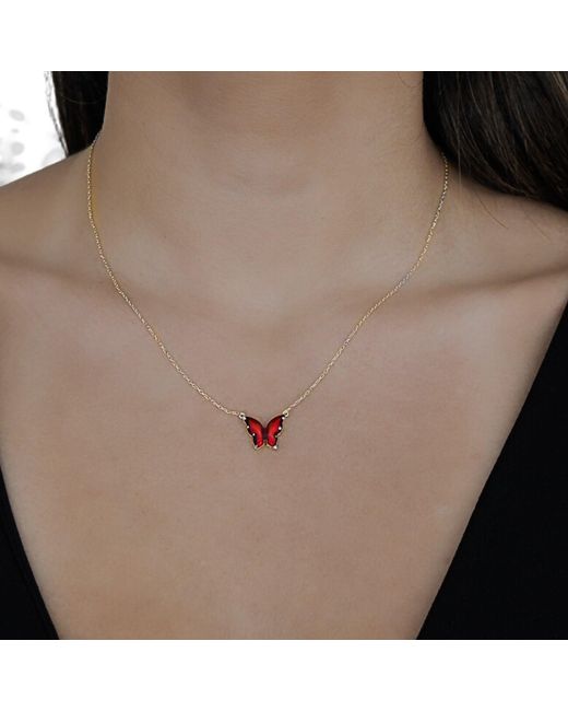 Ebru Jewelry Red Joy Enamel Butterfly Necklace