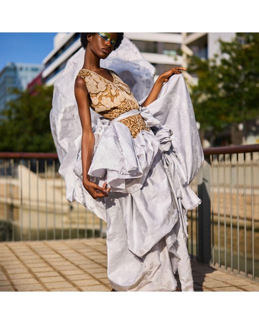 Miro Misljen Blue Draped Couture Dress