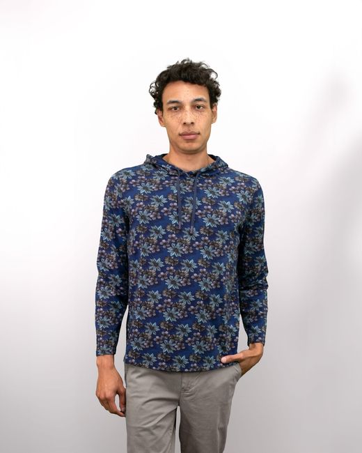 Lords of Harlech Blue Horatio Italian Floral Hoodie for men