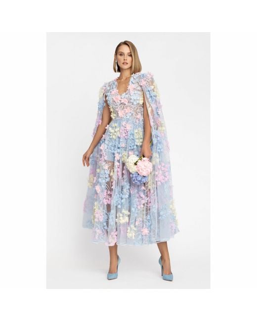MATSOUR'I Blue Dress Hortensia With Detachable Sleeves Midi