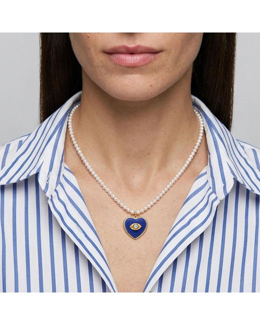 Vintouch Italy Blue Evil Eye Heart Necklace With Pearls