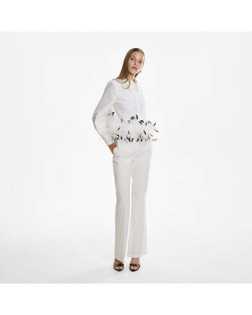 Lita Couture Gray Cropped Feather-Trim Shirt