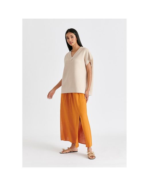 Paisie Orange Side Splits Midi Skirt With Drawstring