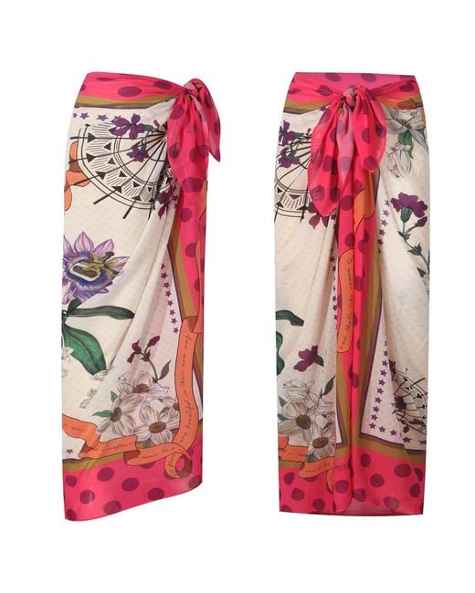 LOVEIST STORE Red Fiore Printed Viscose Pareo Sarong