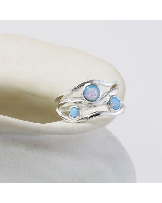 Isla Silver Blue Three Fire Opal Gemstone Ring