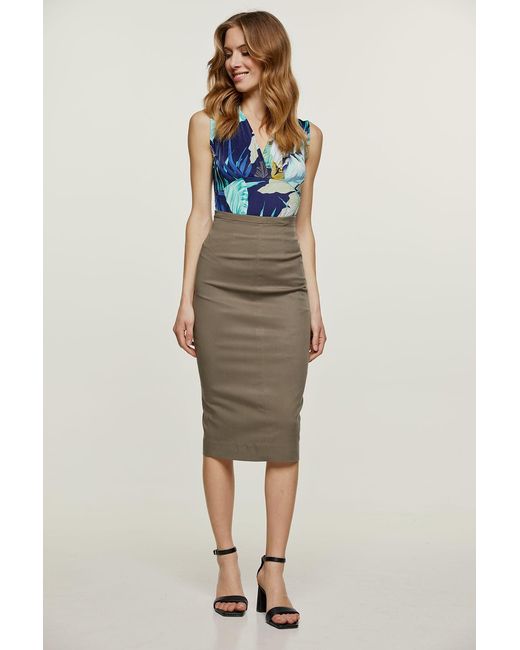 Conquista Green Print V Neck Jersey Top
