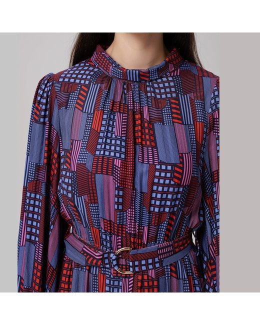 Smart and Joy Blue Graphic Print Short Blouse-Dress