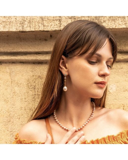 Spero London Metallic Natural Freshwater Real Pearl Strand Necklace