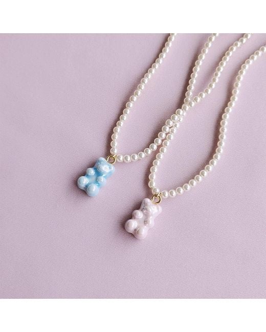 POPORCELAIN Metallic Sweet Porcelain Gummy Bear Swarovski Pearl Necklace