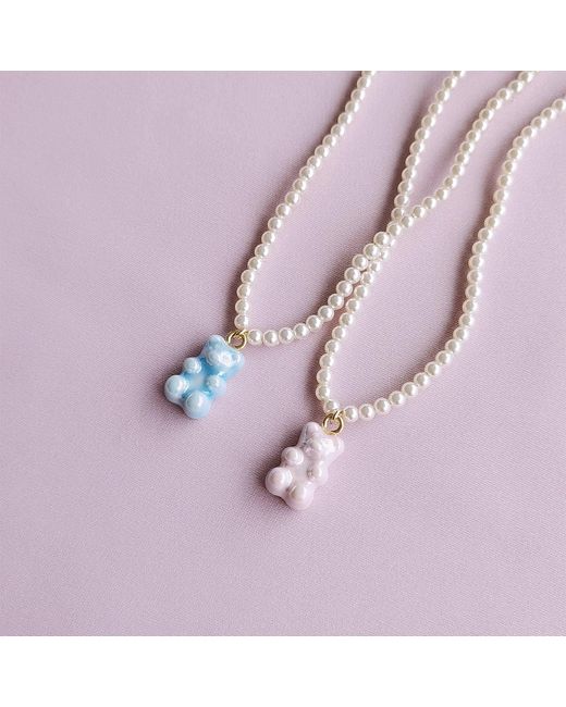 POPORCELAIN Metallic Sweet Porcelain Gummy Bear Swarovski Pearl Necklace