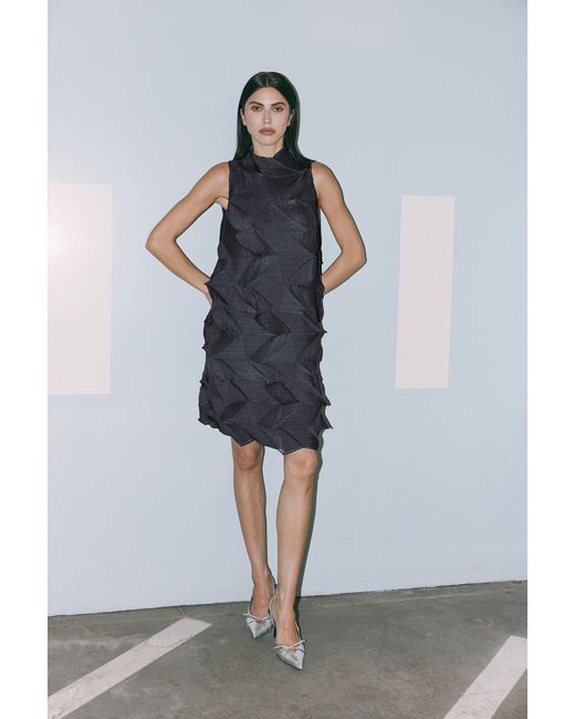 Wild Cosmos Black Amara Prismatic Pleats Dress