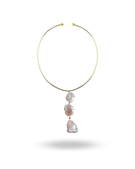 LINYA JEWELLERY Brown Baroque Pearl Dangle Choker