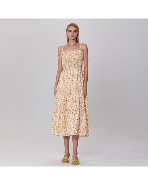 Smart and Joy Natural Neutrals Tiered Panels Printed Bustier Cocktail Dress