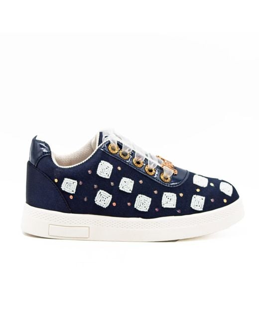 Rettrose Blue Isabelle Luxury Satin Handmade Embellished Tennis Shoe