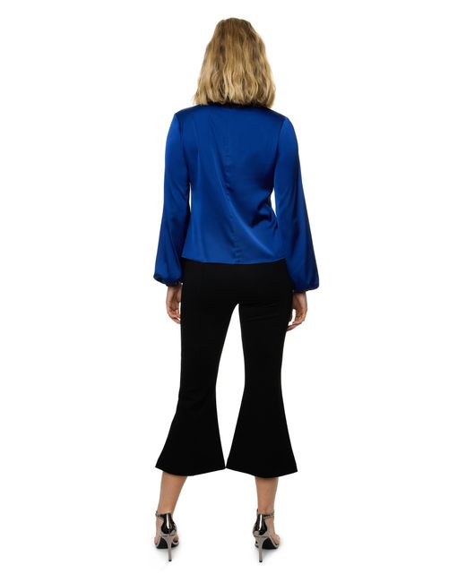 Carloslines Blue Draped Mock Neck Long Sleeve Shirt