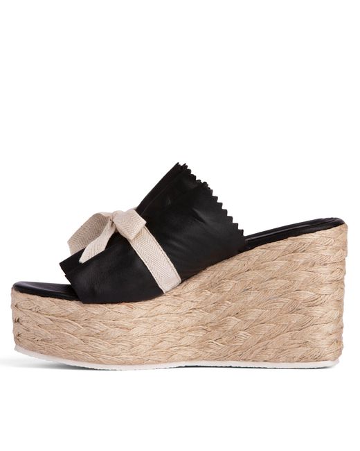 Beautiisoles by Robyn Shreiber Made in Italy Black Noelle Leather Slide Comfortable & Chic Wedge Platform Espadrille For Work Or Pool Sandal