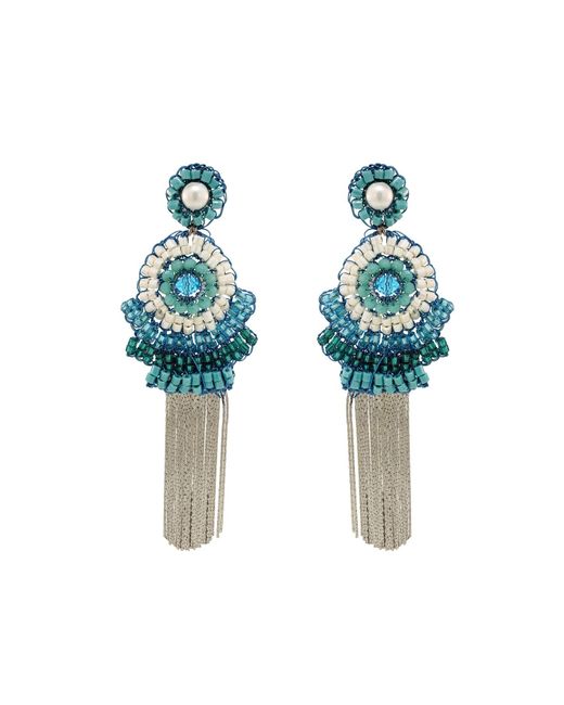 Lavish by Tricia Milaneze Ocean Blue Mix Ripples Fringe Handmade Crochet Earrings