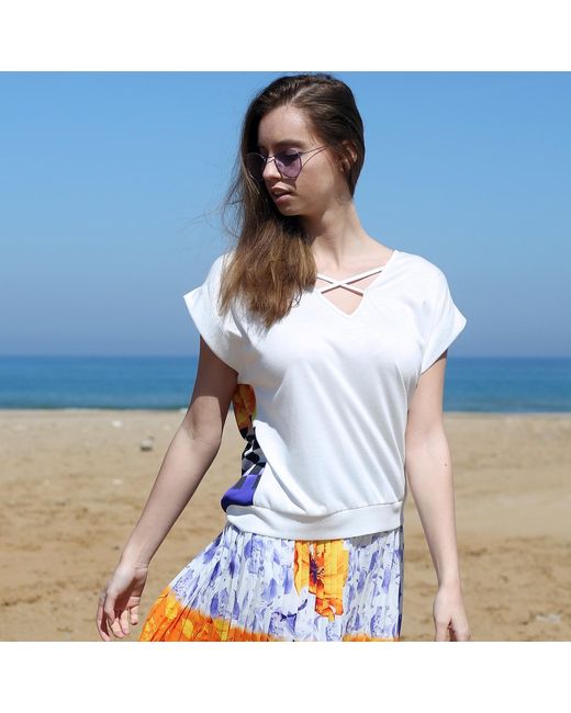 Lalipop Design White Viscose Blouse With Digital Print Detail