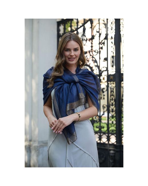 Saachi Blue Shimmer Border Royal Scarf