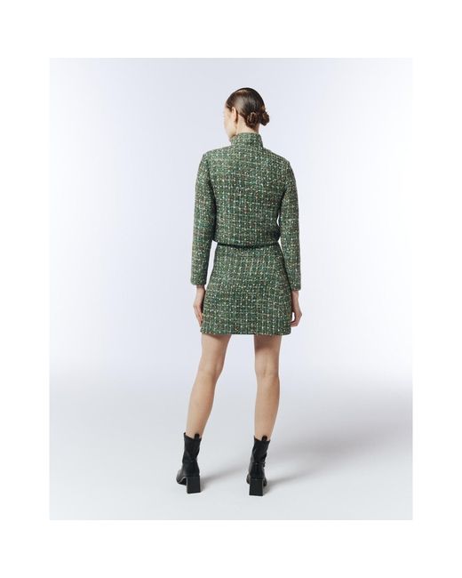 Sour Figs Green High-Neck Metallic Thread Bouclé Tweed Jacket
